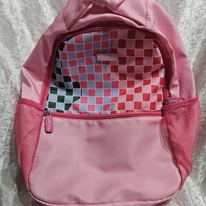 Pink Packed Party confetti book bag, lots of compartments and zippered pockets